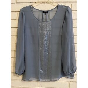 Talbots Blouse Women's‎ Sz 6 Blue Sheer Sequin 3/4 Sleeve Shirt Lightweight Top